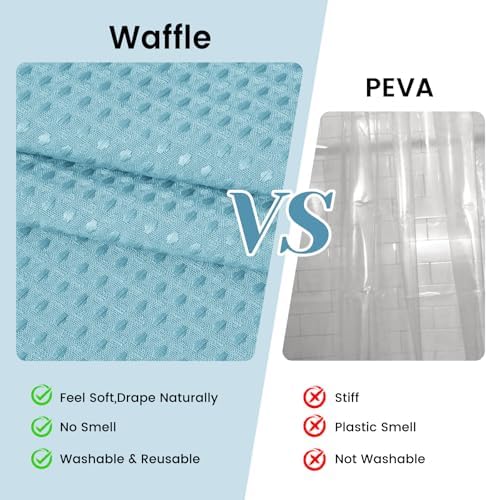 SORTTO No Hook Waffle Shower Curtain with Snap in Liner Set, 71x74, Cyan