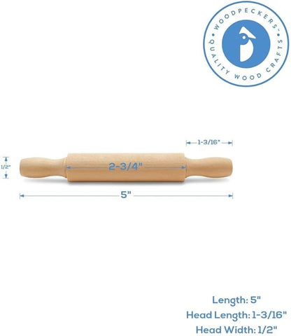 Wooden Mini Rolling Pin, 5 Inches Long, Pack of 6, Great for in The Kitchen and Crafting, Party Favors by Woodpeckers