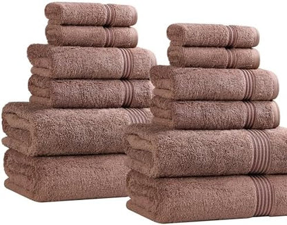 Superior Egyptian Cotton 12-Piece Towel Set, Assorted Towels for Home Bathroom, Guest Bath Decor Essentials, Includes 4 Bath, 4 Hand, 4 Face Towels/Washcloths, Quick Dry, Absorbent - Mocha