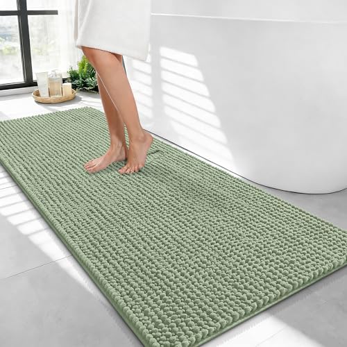 OLANLY Thick Chenille Bathroom Runner Rugs Mats 44x24, Sage Green