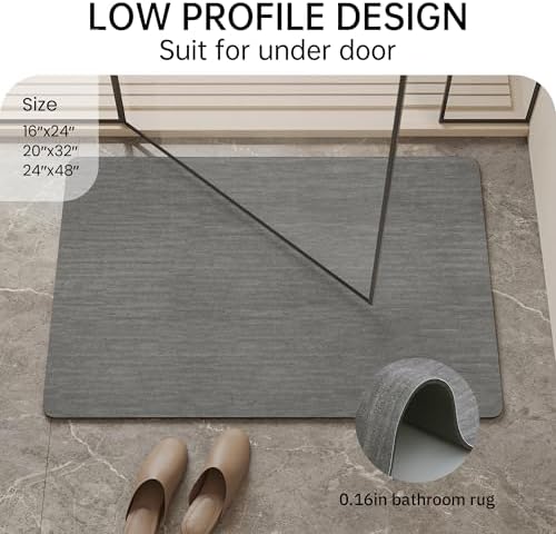 Mecko Bath Mat 24"x48",Ultra Thin Bathroom Rug fit Under doorGrey