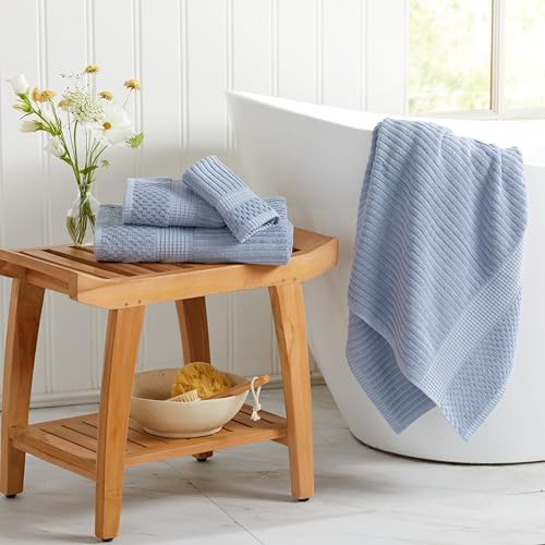 Springtree Home 100% Cotton Bath Towel Set | 4-Pack | Textured | Dusty Blue