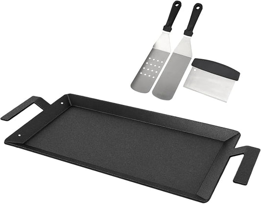 Carbon Steel Griddle for Gas Grill with Spatula Set, 24" x 10" Flat Top Griddle for Stove Top, Induction & Electric Cooktop, Double Burner Griddle Pan, Nonstick Cookware Griddle Insert
