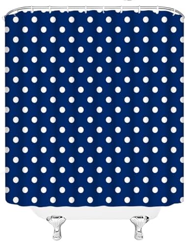 Polka Dot Shower Curtain Blue White Retro Spot Vintage Fabric Decorative Bathroom Curtains with Hooks,60" Wx70 H