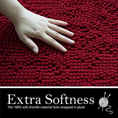 Bathroom Rugs Chenille Bath mat 2 Piece Set, Super Absorbent, PVC Non Slip Backing, Bath mats for Bathroom, Plush Shaggy, Thick, Machine Washable, Bathtub, Shower, Toilet.(Burgundy)