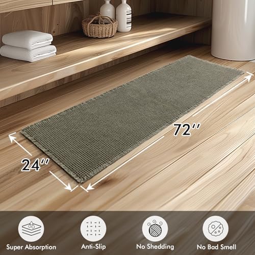 MIULEE Set of 2 Waffle Bathroom Runner Rugs Green 2'x6'(24"x72")