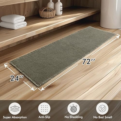 MIULEE Set of 2 Waffle Bathroom Runner Rugs Green 2'x6'(24"x72")