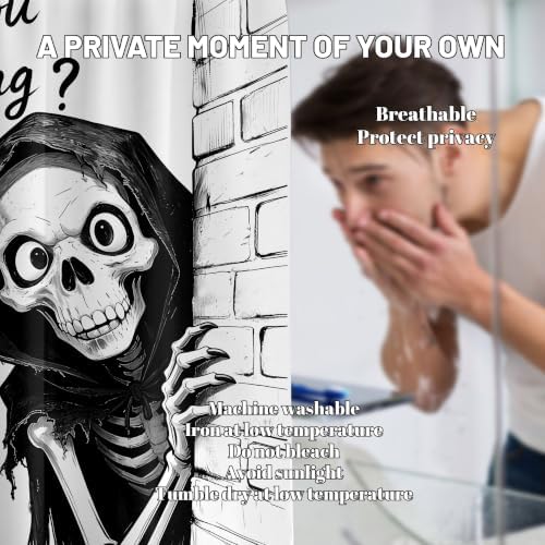 Small Stall Shower Curtain Rv Black and White Skull, 36 x 72 Inchs