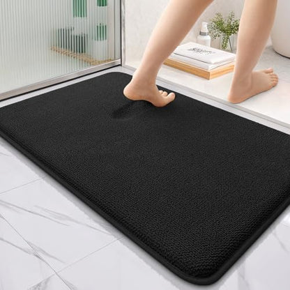 OLANLY Thick Memory Foam Bathroom Rugs 35x24, Absorbent Bath Mat, Black