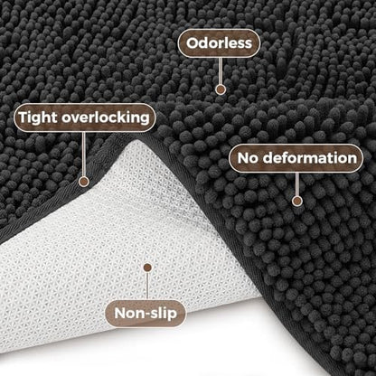 Bcoimo Bath Rug Mat Set, 2 Piece High Absorbent Chenille Bathroom Mat Black