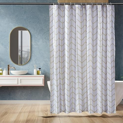 Amazon Basics Bathroom Shower Curtain, Water Resistant Fabric with Weighted Hem, Rust Resistant Grommets & Hooks, Machine Washable, 72"x72", Natural Herringbone