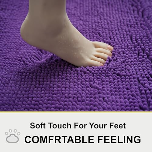 Bathroom Rugs Sets 2 Piece, Extra Soft Chenille Bath Mat Ultra Absorbent Bathroom Rug, Bathroom Mat with Sturdy PVC Non-Slip Bottom, Machine Washable Bath Rugs (20x32 Inch + 16x24 Inch, Purple)