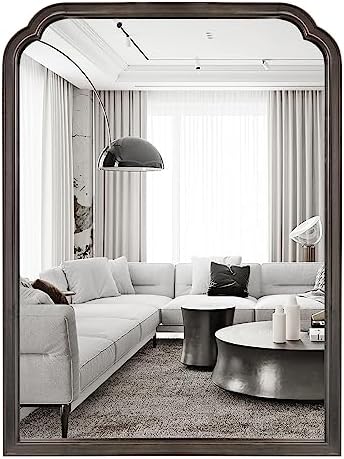 WallBeyond Wood Bathroom Mirrors for Wall Mounted, 28" x 40" Rustic Wood Frame Wall Mirrors Decorative for Living Room or Bedroom Vanity Mirror (Black)