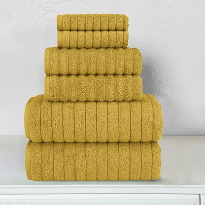Elegant Comfort 100% Turkish Cotton Corduroy Ribbed Luxury Bath Towels 6-Piece Set, Premium Feel - Quick Dry, Highly Absorbent, Contains 2 Bath Towels, 2 Hand Towels, and 2 Washcloths, Gold