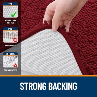 OLANLY Chenille Bathroom Rugs Mats Sets 2 Piece, 36"x24"+24"x20", Red