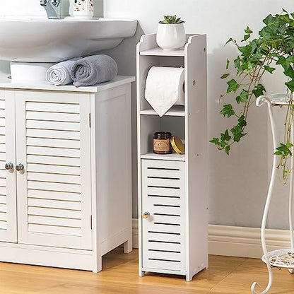 AOJEZOR Toilet Paper Holder Stand: Small Space Bathroom Storage for Renters