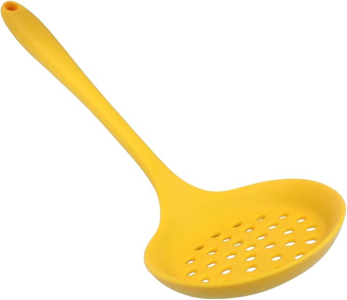 Hordion 1 Pcs Silicone Slotted Spoon, Yellow Strainer Spoon Non Stick Silicone Skimmer Heat Resistant Cooking Spoon