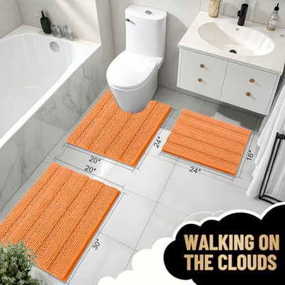 OLANLY Thick Bathroom Runner Rugs 44x24, Soft Chenille Bath Rugs, Orange