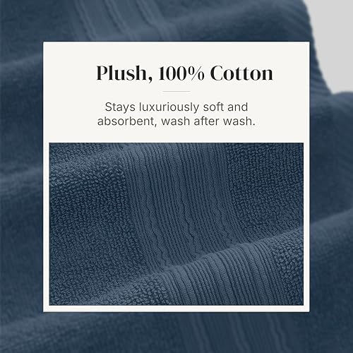 Modern Threads 6 Piece Bath Towel Set – Bathroom Set with 2 Bath Towels, 2 Hand Towels, and 2 Wash Cloths – 100% Cotton, Super Absorbent & Extra Soft – Reversible Floral Trail (Navy)