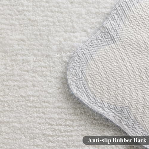 Luxury Microfiber Bathroom Rugs, Small White Bath Rug with Blue Scalloped Piping Cute Aesthetic Preppy Bath Mat for Bathroom, Tub, Floor Carpet, Sink, Shower, Anti Slip, Absorbent, 26x16