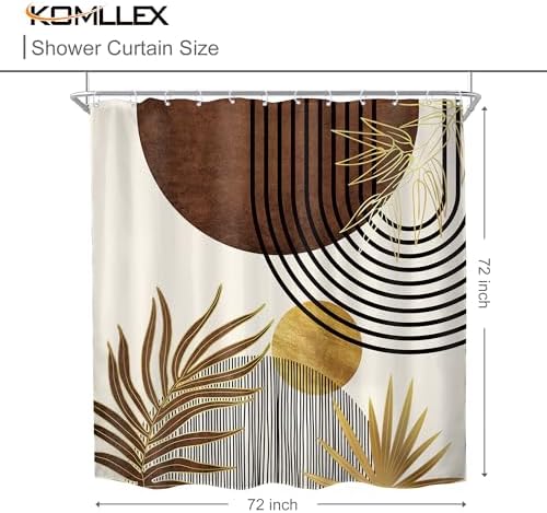 Mid Century Brown Boho Abstract Modern Gold Bathroom Shower Curtain Set