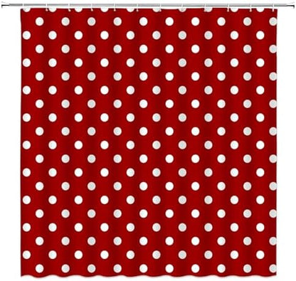 Polka Dot Shower Curtain Red White Retro Spot Vintage Fabric Decorative Bathroom Curtains with Hooks,67" Wx70 H