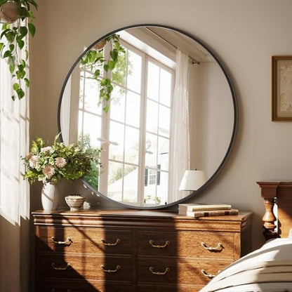 XRAMFY 40 Inch Round Mirror - Black Circle Mirrors for Bathroom, Entryway