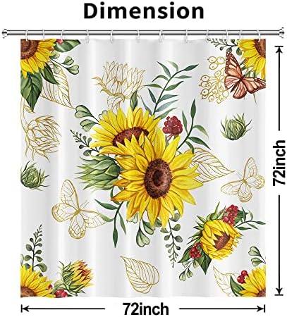 AWERT Vibrant Sunflower Shower Curtain for Bathroom,Waterproof Fabric Plants Shower Curtain with Hooks 72x72 inch