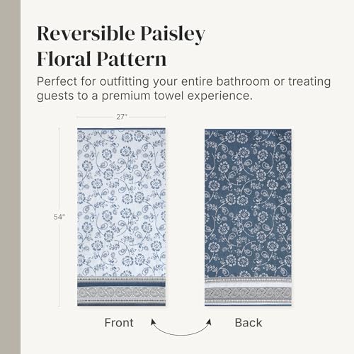 Modern Threads 6 Piece Bath Towel Set – Bathroom Set with 2 Bath Towels, 2 Hand Towels, and 2 Wash Cloths – 100% Cotton, Super Absorbent & Extra Soft – Reversible Floral Trail (Navy)