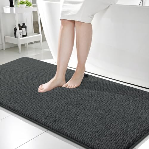 OLANLY Memory Foam Bathroom Runner Rug 59x24, Absorbent Long Mat, Dark Grey