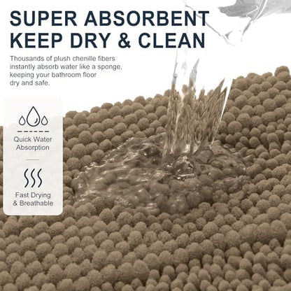 Smiry Thick Small Chenille Bathroom Rugs 24x16, Absorbent Bath Mat, Tan