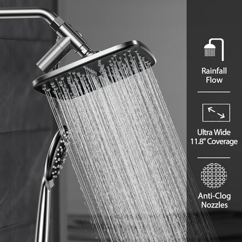 Veken 11.8“ Rain Shower Head with Handheld,Dual High Pressure Shower Heads