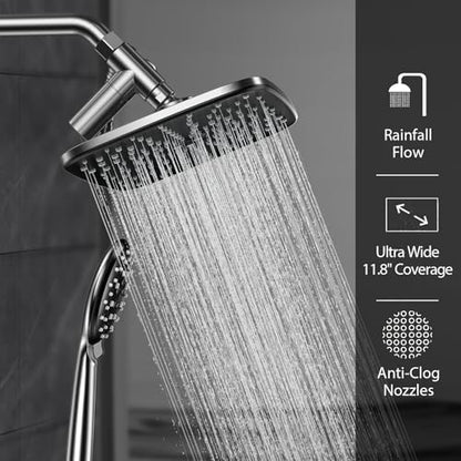 Veken 11.8“ Rain Shower Head with Handheld,Dual High Pressure Shower Heads