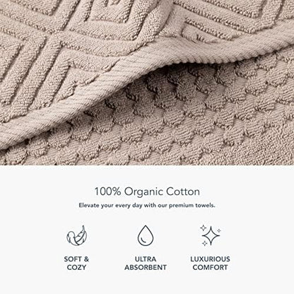 Texere 100% Organic Cotton Diamond Jacquard 700 GSM Luxury Bath Towel Sets - Ultra Soft and Absorbent Hotel and Spa Quality (Diamond, Oxford Tan, 2 Bath & 2 Hand Towels)