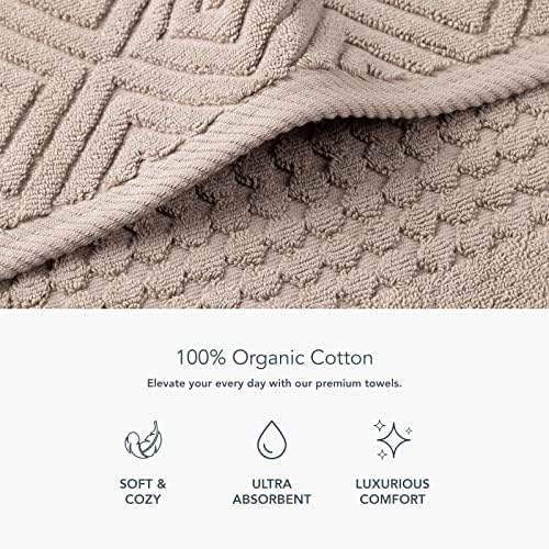 Texere 100% Organic Cotton Diamond Jacquard 700 GSM Luxury Bath Towel Sets - 2 Large Bath Towels, 2 Hand Towels, 2 Washcloths (Diamond, Oxford Tan, 6 Piece)