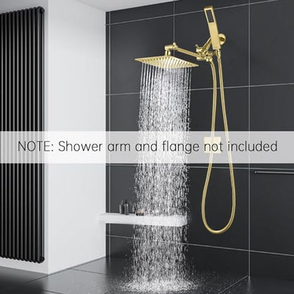 G-Promise All Metal 10" Dual Square Shower Head Combo | Rain Shower Head | Handheld Shower Wand | Adjustable | 3-Way Diverter | 71" Extra Long Hose - A Bathroom Upgrade (Polished Brass)