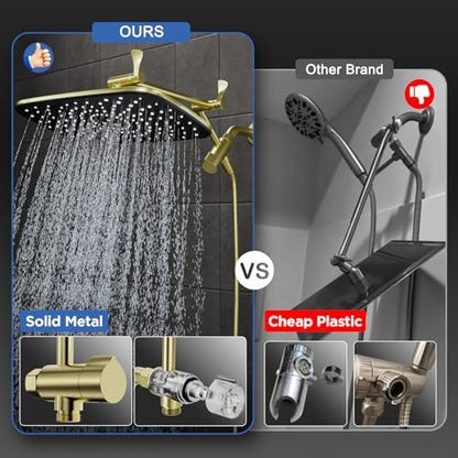 Veken Gold 11.8" High Pressure Shower Head with Handheld, Leak-Proof Design