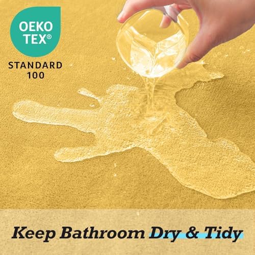 HUXMEYSON Bathroom Rugs Sets 3 Piece, Non-Slip & Quick Dry Bath Mat Set, Ultra Soft Velvet Bath Rugs for Bathroom, Toilet and Shower Floor, Yellow