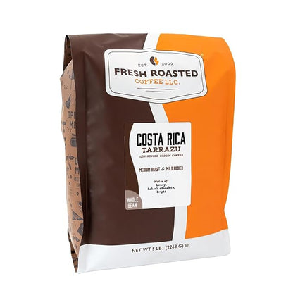 Fresh Roasted Coffee, Costa Rican Tarrazu Whole Bean Coffee, Medium Roast, Kosher, 5 lb (80 oz)