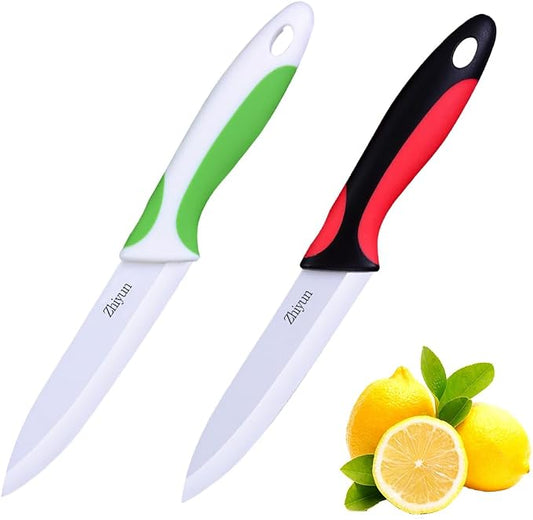 Zhiyun Paring knife 2 pcs Ceramic Knives 4 Inch Fruit Knife, Zirconia Blade with Ergonomic Comfort Handle,use for Fruit Vegetable Bread and Meat,2 knives with covers(Green and Black)