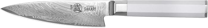 MITSUMOTO SAKARI 5.6-Inch Japanese Paring Knife, Hand Forged Damascus VG-Pro Steel Core Petty Knife, Precision Peeling & Detail Cutting for Fruits & Veg