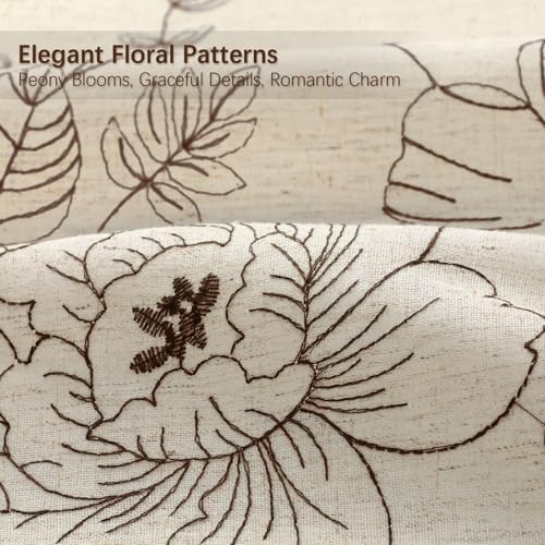Farmhouse Floral Vintage Shower Curtain for Bathroom, Brown Embroidered