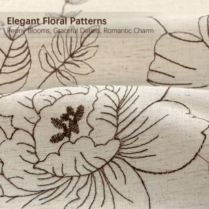 Farmhouse Floral Vintage Shower Curtain for Bathroom, Brown Embroidered