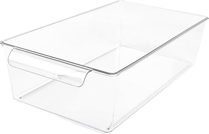 4Pack 2-Tier Bathroom Storage Organizer, Clear Under Sink Organizers Kitchen Vanity Counter Storage Container, Medicine Cabinet Drawers Bins, Pull-Out Organization with Track for Pantry