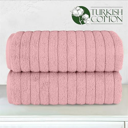 Elegant Comfort 100% Turkish Cotton Corduroy Ribbed Luxury Soft 2 Pack Bath Towels 27 x 54 Inch - Ultra Plush, Absorbent, Quick Dry, Hotel Spa Quality Towels for Bathroom Essentials, Dusty Rose