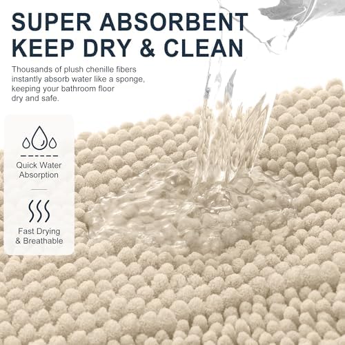 Smiry Thick Chenille Bathroom Runner Rugs 47x24, Absorbent Bath Mat, Sand