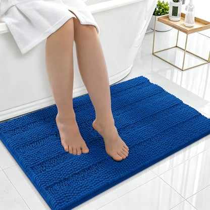 Smiry Thick Chenille Bathroom Rugs 36x24, Soft Bath Mat, Deep Navy Blue