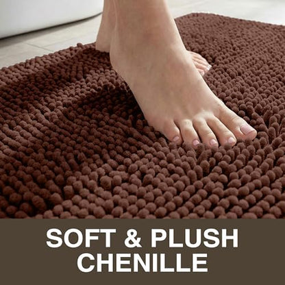 Neater Home Plush Bathroom Rugs 30x20 Thick Chenille Quick Dry Microfiber Absorbent Bath Mat, Soft Bath Rugs, Machine Washable Bathroom Floor Mat for Tub Shower Sink, Home Decor Accessories, Brown
