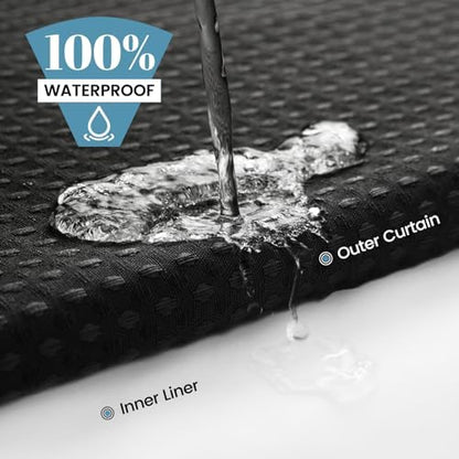 SORTTO No Hook Waffle Shower Curtain with Snap in Liner Set, 71x80, Black