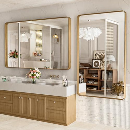 LOAAO 60X40 Inch Bathroom Mirror with Wood Grain Colored Metal Frame